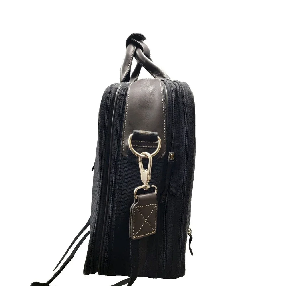 Lancel Laptop Briefcase Carry-On Travel Shoulder Bag - Canvas Leather Trim